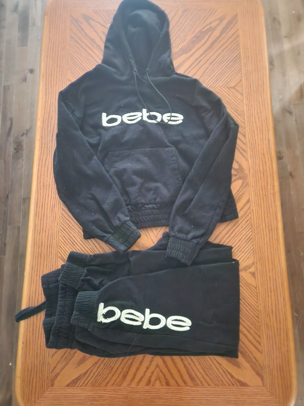 bebe Black Crewneck Hoodie and Joggers Set with White Logo
